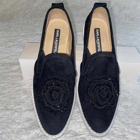 NWOT Karl Lagerfeld CYRA Suede Black Loafers SZ 6 - Picture 1 of 5